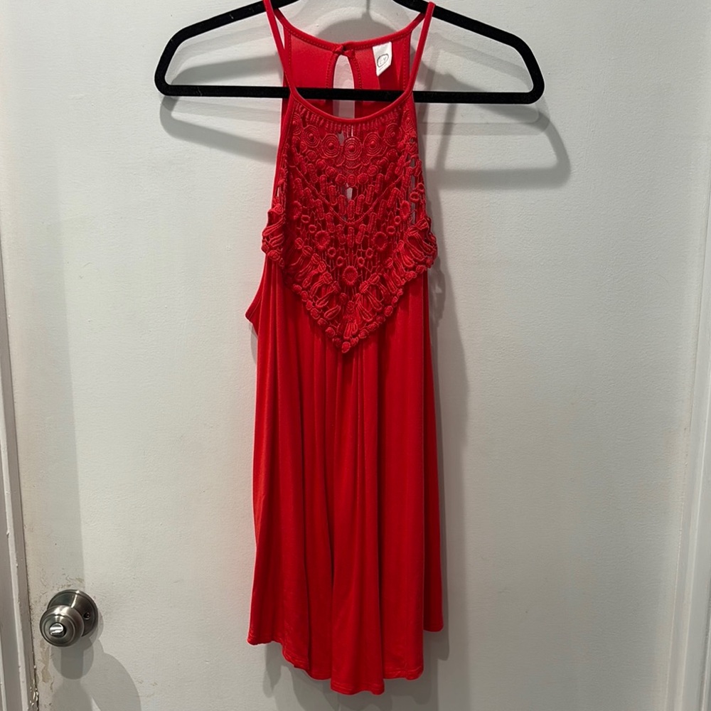 Red Sleeveless shirt with Lace Detail